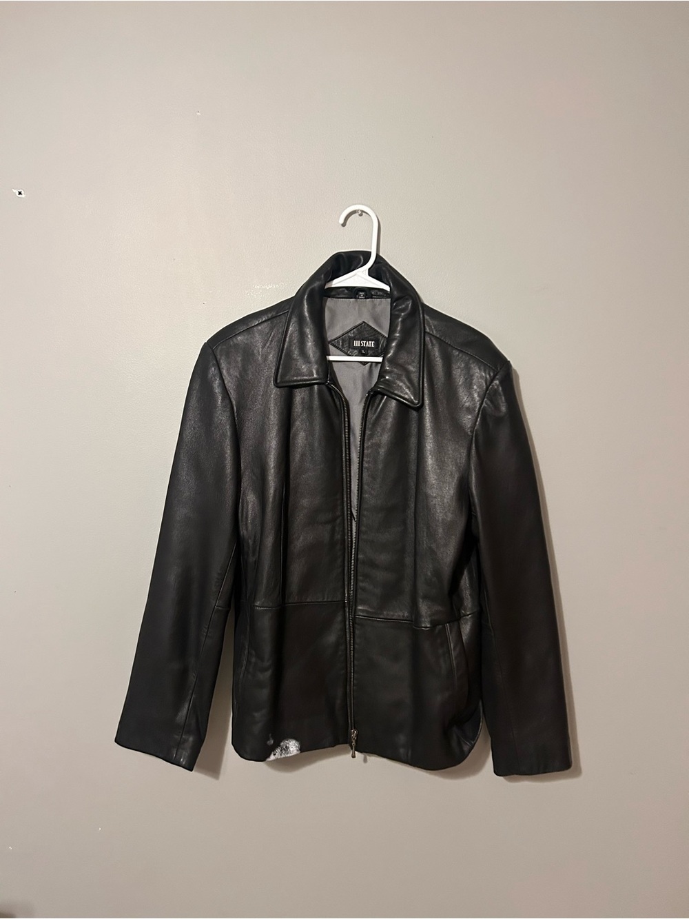 111 State Black Leather Bomber Jacket